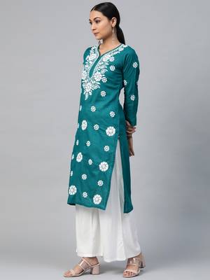 Green embroidered cotton embroidered-kurtis 3