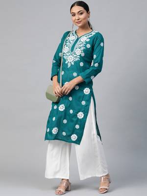 Green embroidered cotton embroidered-kurtis 4