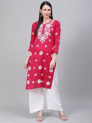 Magenta embroidered cotton embroidered-kurtis 1