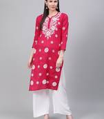 Magenta embroidered cotton embroidered-kurtis