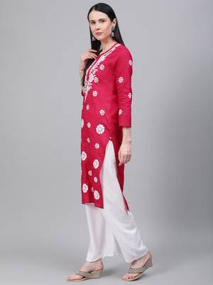 Magenta embroidered cotton embroidered-kurtis 4