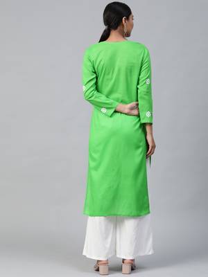 Parrot-green embroidered cotton embroidered-kurtis 2
