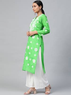 Parrot-green embroidered cotton embroidered-kurtis 3
