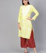 Yellow hand woven cotton chikankari-kurtis
