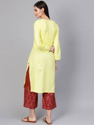 Yellow hand woven cotton chikankari-kurtis 2