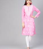 Pink hand woven cotton chikankari-kurtis