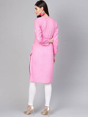 Pink hand woven cotton chikankari-kurtis 2