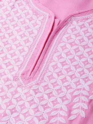 Pink hand woven cotton chikankari-kurtis 5