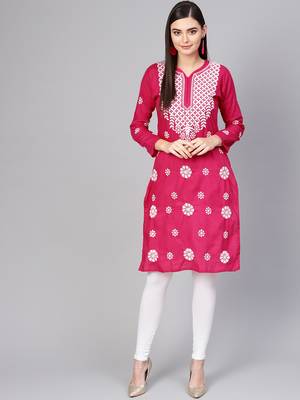 Red hand woven cotton chikankari-kurtis 1