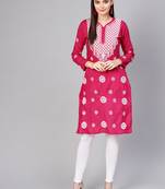 Red hand woven cotton chikankari-kurtis