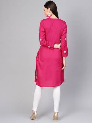 Red hand woven cotton chikankari-kurtis 2