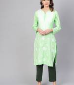 Green hand woven cotton chikankari-kurtis