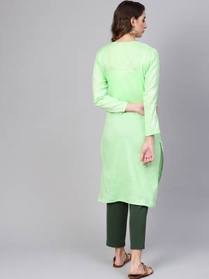 Green hand woven cotton chikankari-kurtis 2