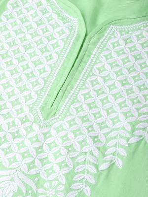Green hand woven cotton chikankari-kurtis 5
