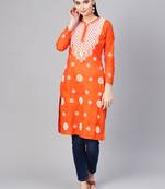 Orange hand woven cotton chikankari-kurtis