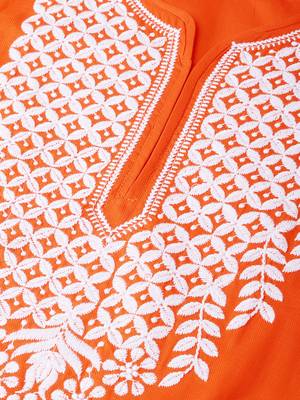 Orange hand woven cotton chikankari-kurtis 5