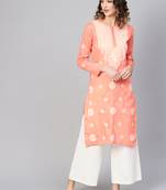 Peach hand woven cotton chikankari-kurtis