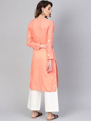 Peach hand woven cotton chikankari-kurtis 2