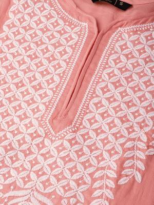 Peach hand woven cotton chikankari-kurtis 5