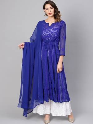 Blue embroidered georgette embroidered-kurtis 1