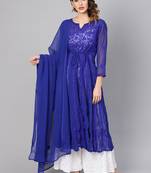Blue embroidered georgette embroidered-kurtis
