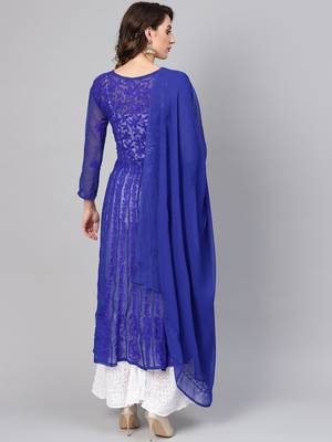 Blue embroidered georgette embroidered-kurtis 2