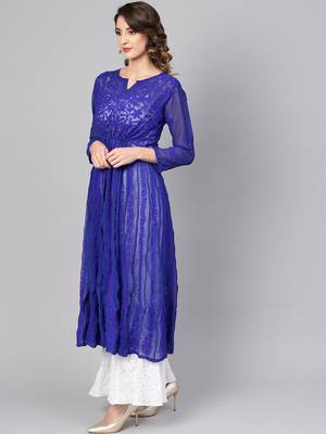 Blue embroidered georgette embroidered-kurtis 3