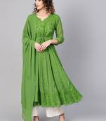Green embroidered georgette embroidered-kurtis