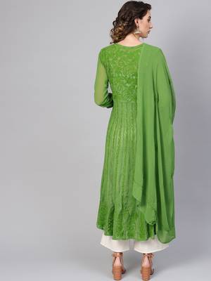 Green embroidered georgette embroidered-kurtis 2