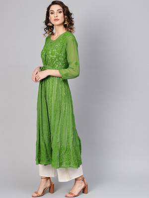 Green embroidered georgette embroidered-kurtis 3