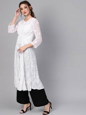 White embroidered georgette embroidered-kurtis 3