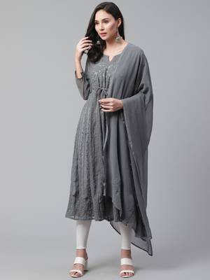Charcoal embroidered georgette embroidered-kurtis 1