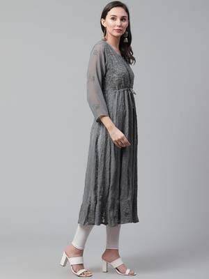 Charcoal embroidered georgette embroidered-kurtis 3