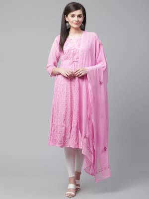 Pink embroidered georgette embroidered-kurtis 1