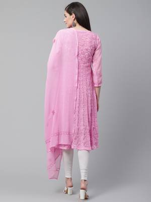 Pink embroidered georgette embroidered-kurtis 2