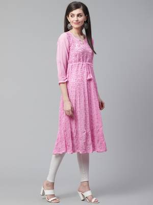 Pink embroidered georgette embroidered-kurtis 3