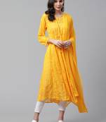 Yellow embroidered georgette embroidered-kurtis