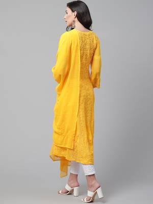 Yellow embroidered georgette embroidered-kurtis 2