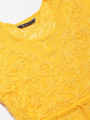 Yellow embroidered georgette embroidered-kurtis 4