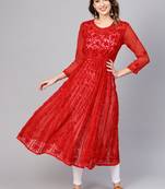 Red embroidered georgette embroidered-kurtis