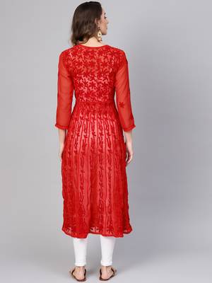 Red embroidered georgette embroidered-kurtis 2