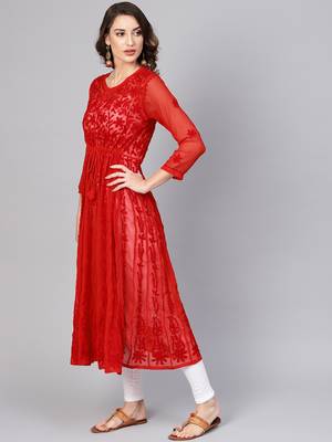 Red embroidered georgette embroidered-kurtis 3