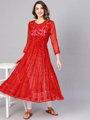 Red embroidered georgette embroidered-kurtis 4