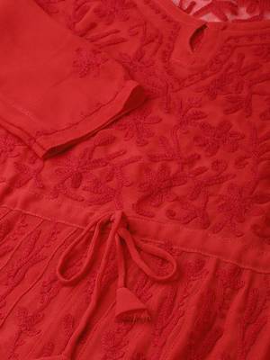Red embroidered georgette embroidered-kurtis 5