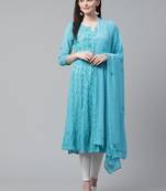 Blue embroidered georgette embroidered-kurtis