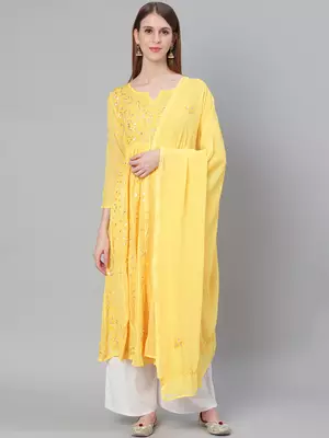 Yellow embroidered polyester embroidered-kurtis 1