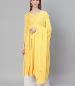 Yellow embroidered polyester embroidered-kurtis