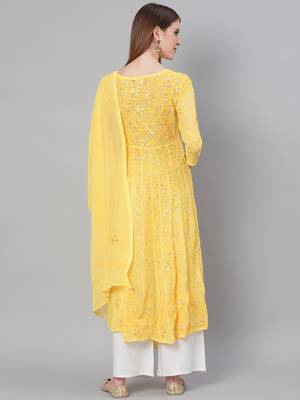 Yellow embroidered polyester embroidered-kurtis 2
