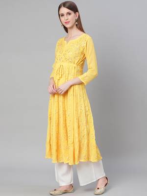Yellow embroidered polyester embroidered-kurtis 3