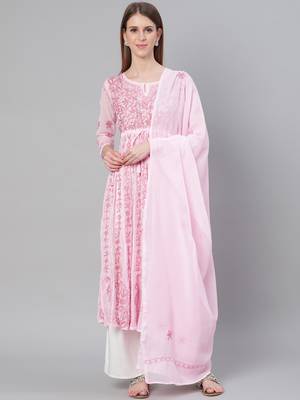 Pink embroidered polyester embroidered-kurtis 1